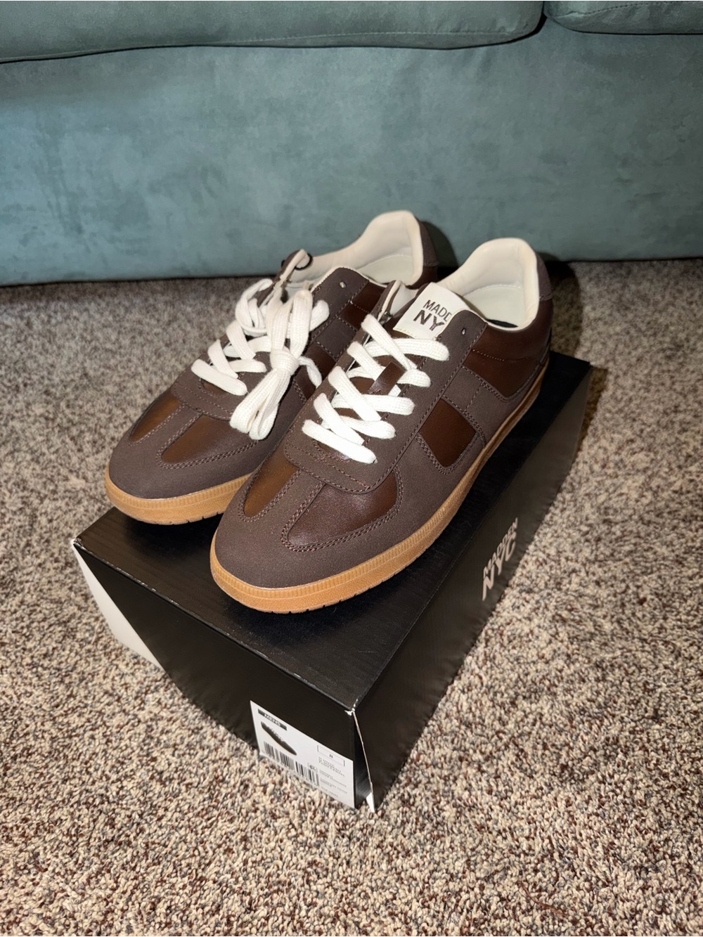 Men's Brown Low-Top Leather & Suede Sneakers